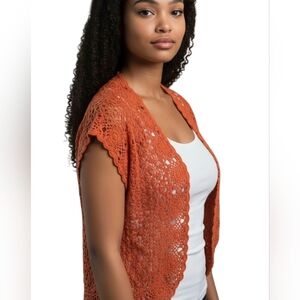 🌹Cato Orange Crochet summer jacket sz S
